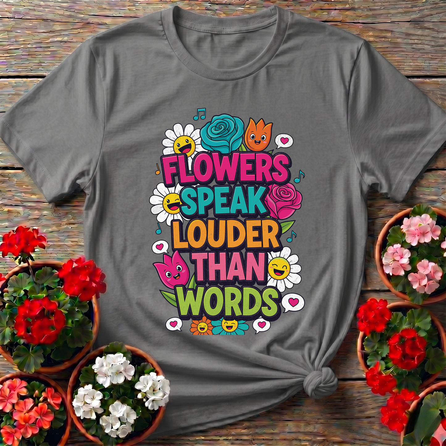 Flowers Speak Louder Than Words Floral Quote Tee