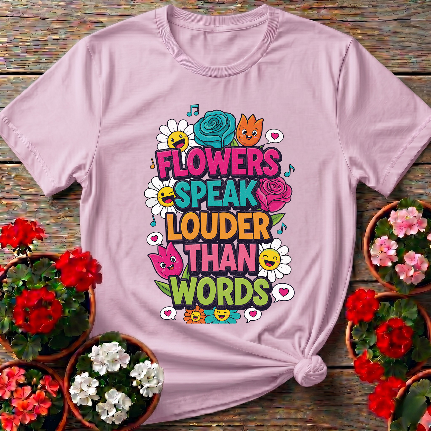 Flowers Speak Louder Than Words Floral Quote Tee