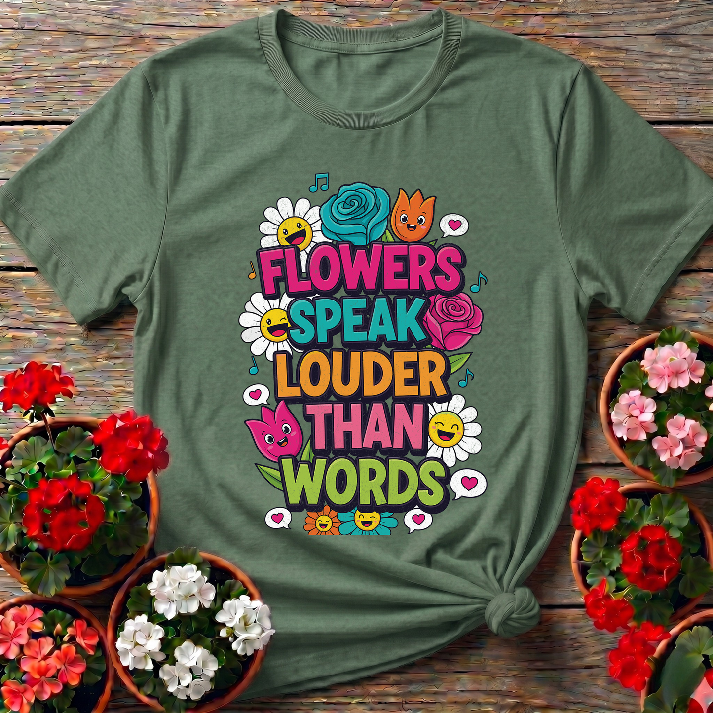 Flowers Speak Louder Than Words Floral Quote Tee
