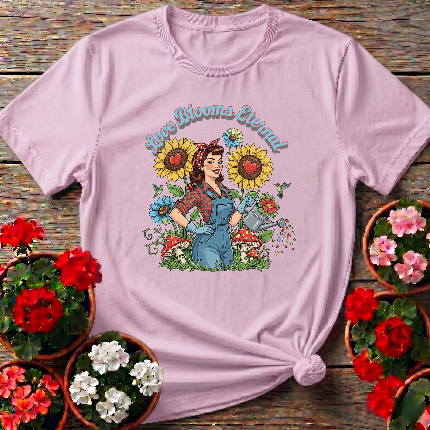 Love Blooms Eternal Retro Pin-up Gardener Tee