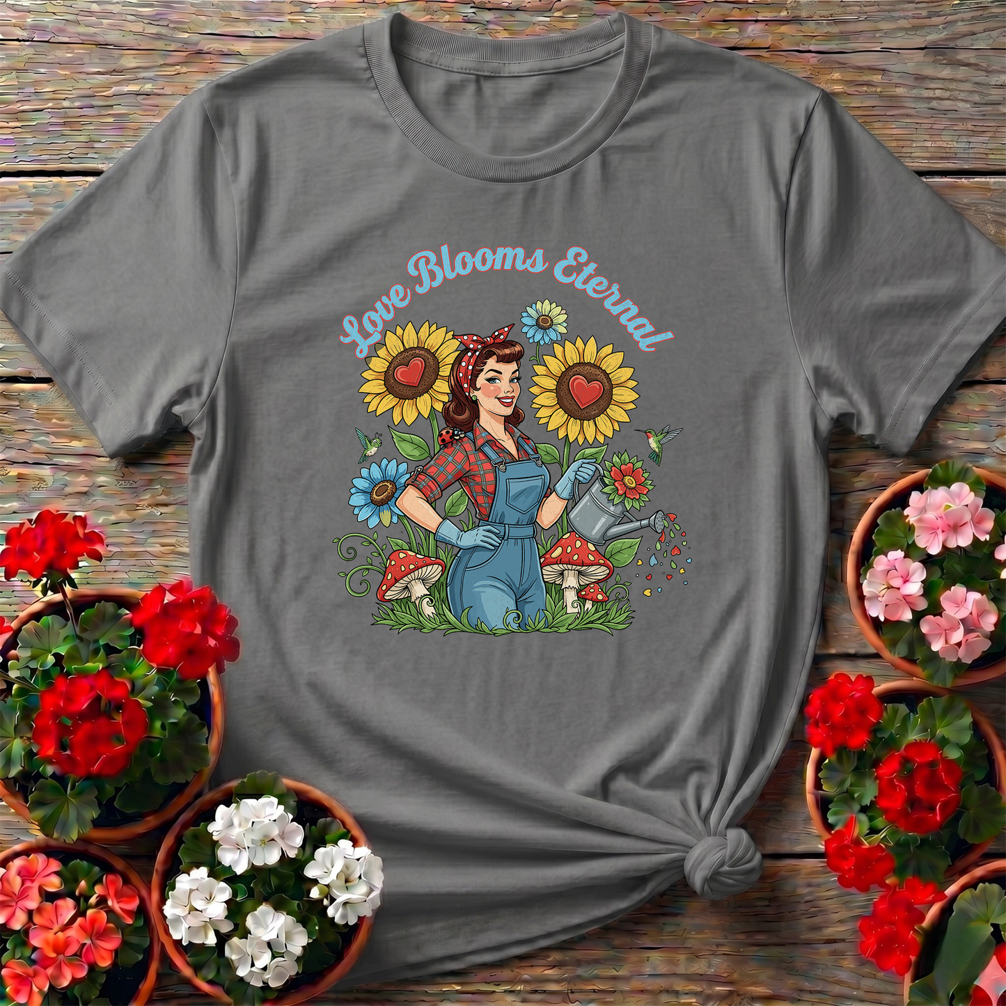 Love Blooms Eternal Retro Pin-up Gardener Tee