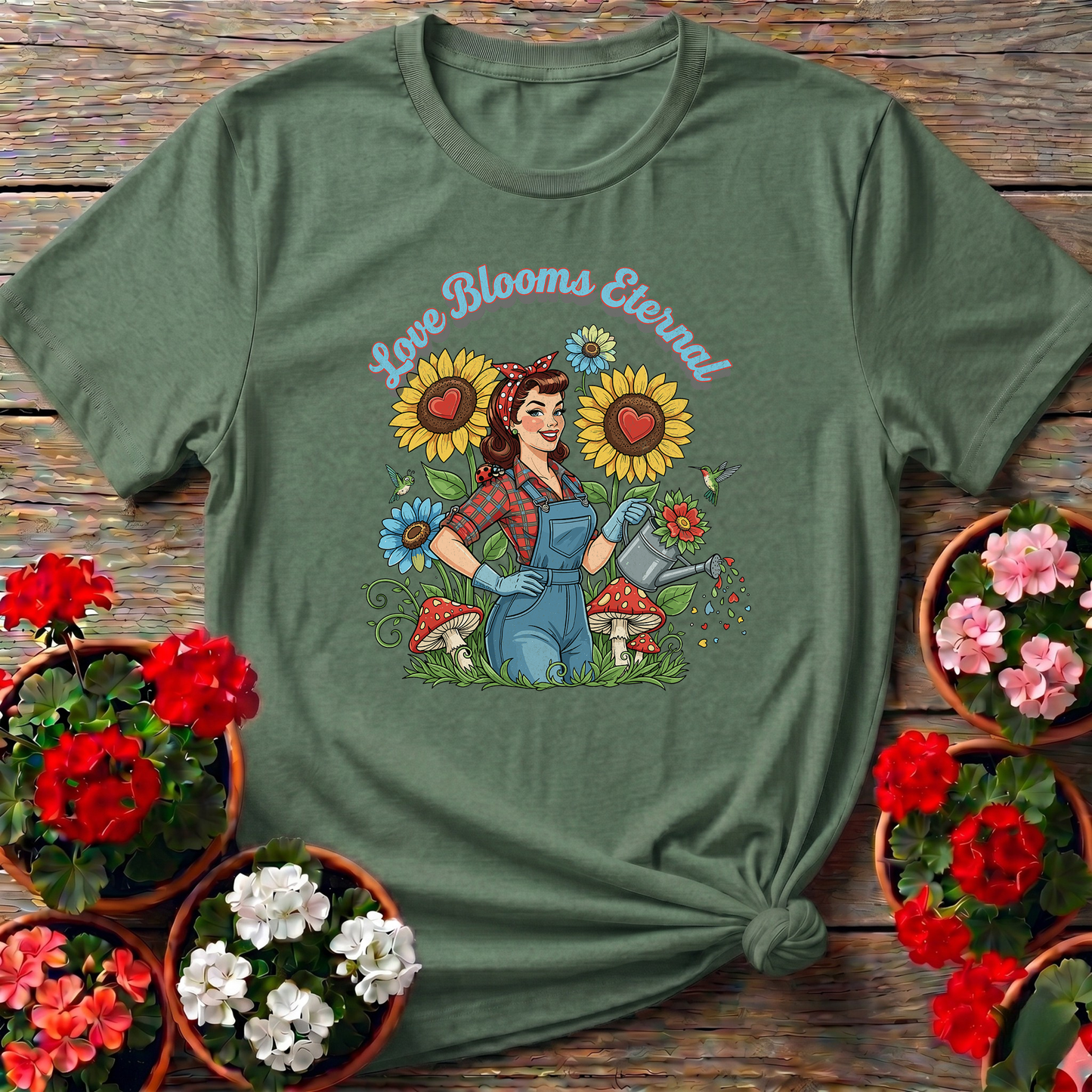 Love Blooms Eternal Retro Pin-up Gardener Tee