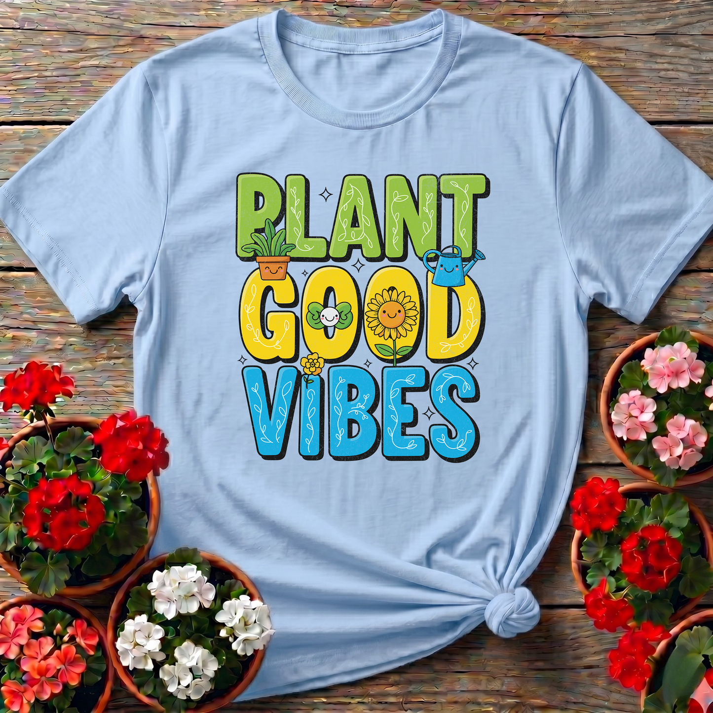 Plant Good Vibes Kawaii Sunflower Garden Tshirt
