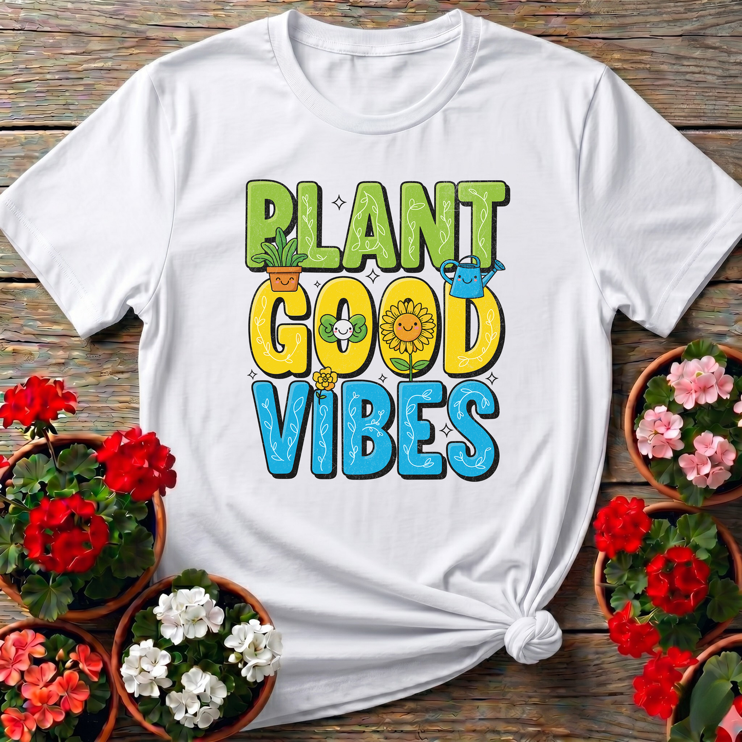 Plant Good Vibes Kawaii Sunflower Garden Tshirt