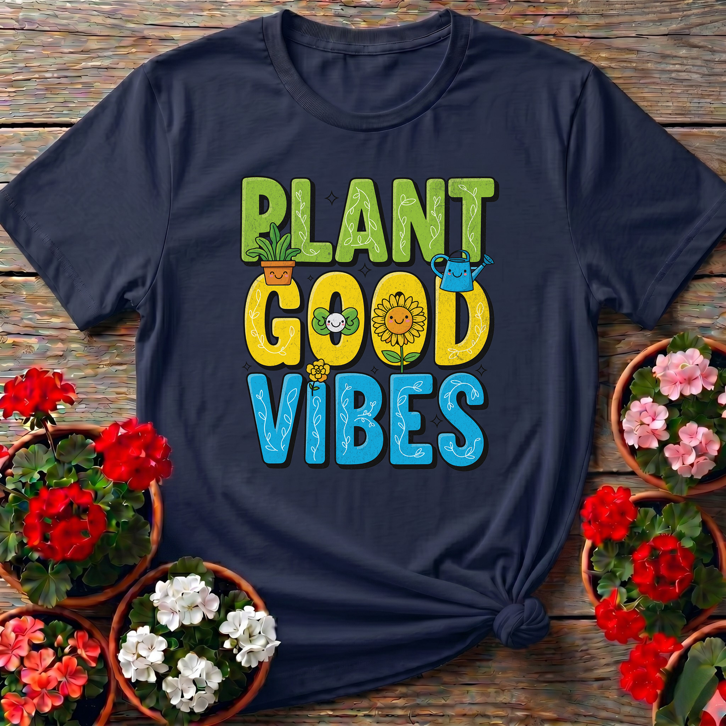 Plant Good Vibes Kawaii Sunflower Garden Tshirt