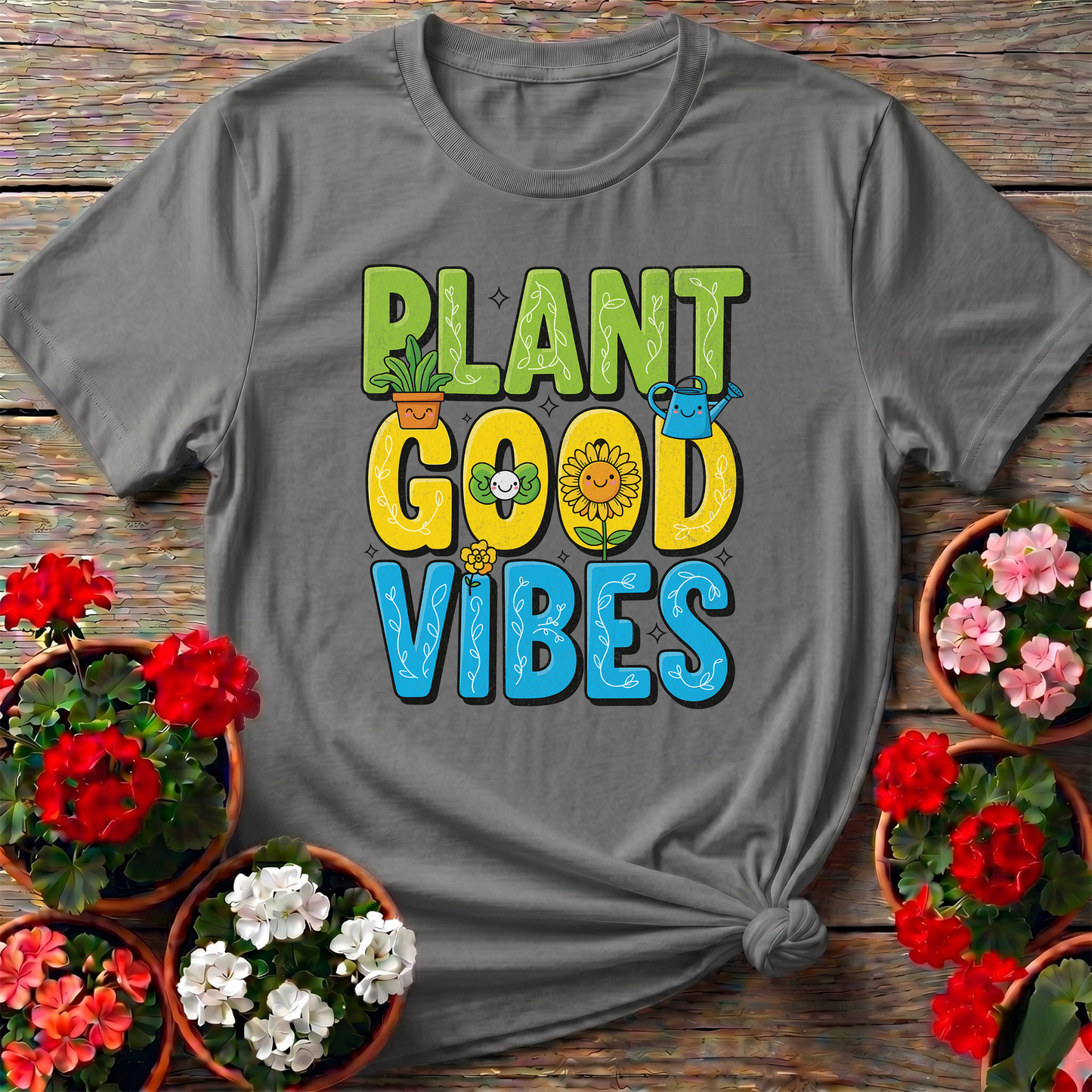 Plant Good Vibes Kawaii Sunflower Garden Tshirt