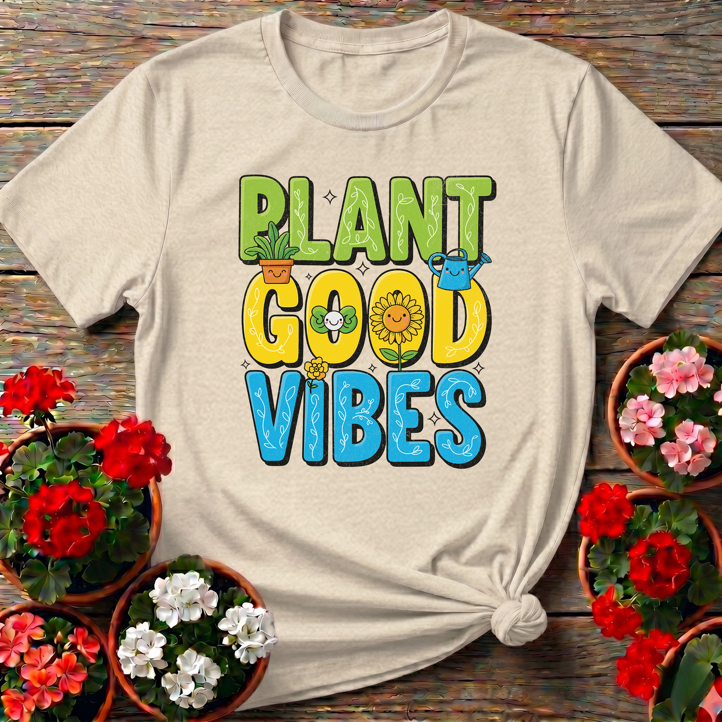 Plant Good Vibes Kawaii Sunflower Garden Tshirt
