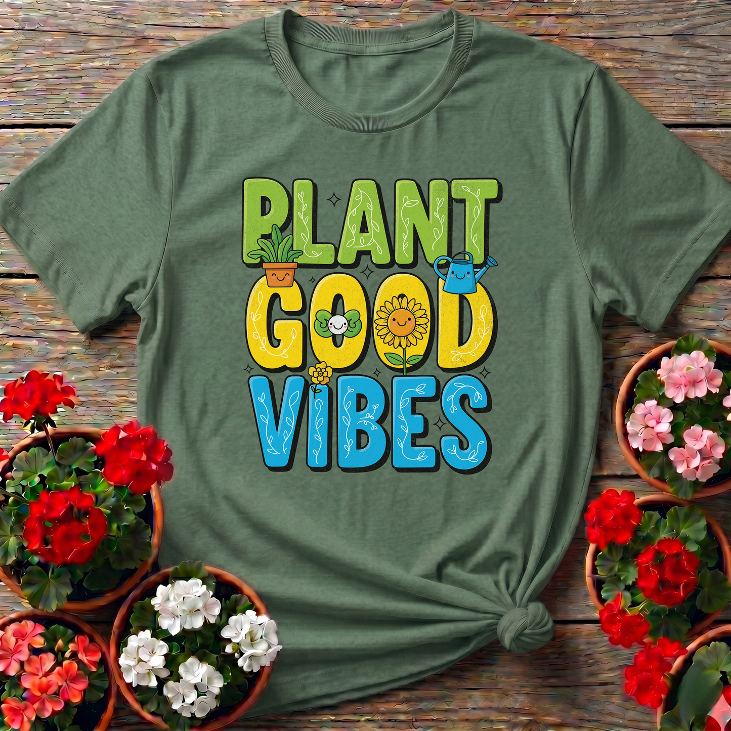 Plant Good Vibes Kawaii Sunflower Garden Tshirt