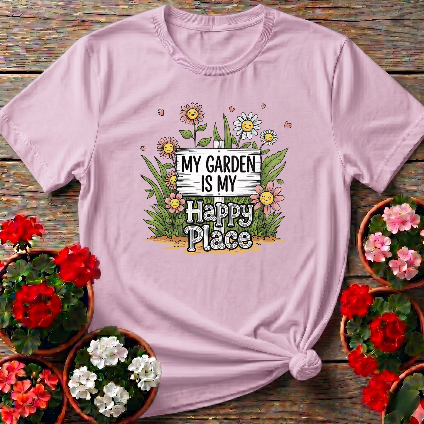 My Garden Is My Happy Place Whimsical Garden T-shirt