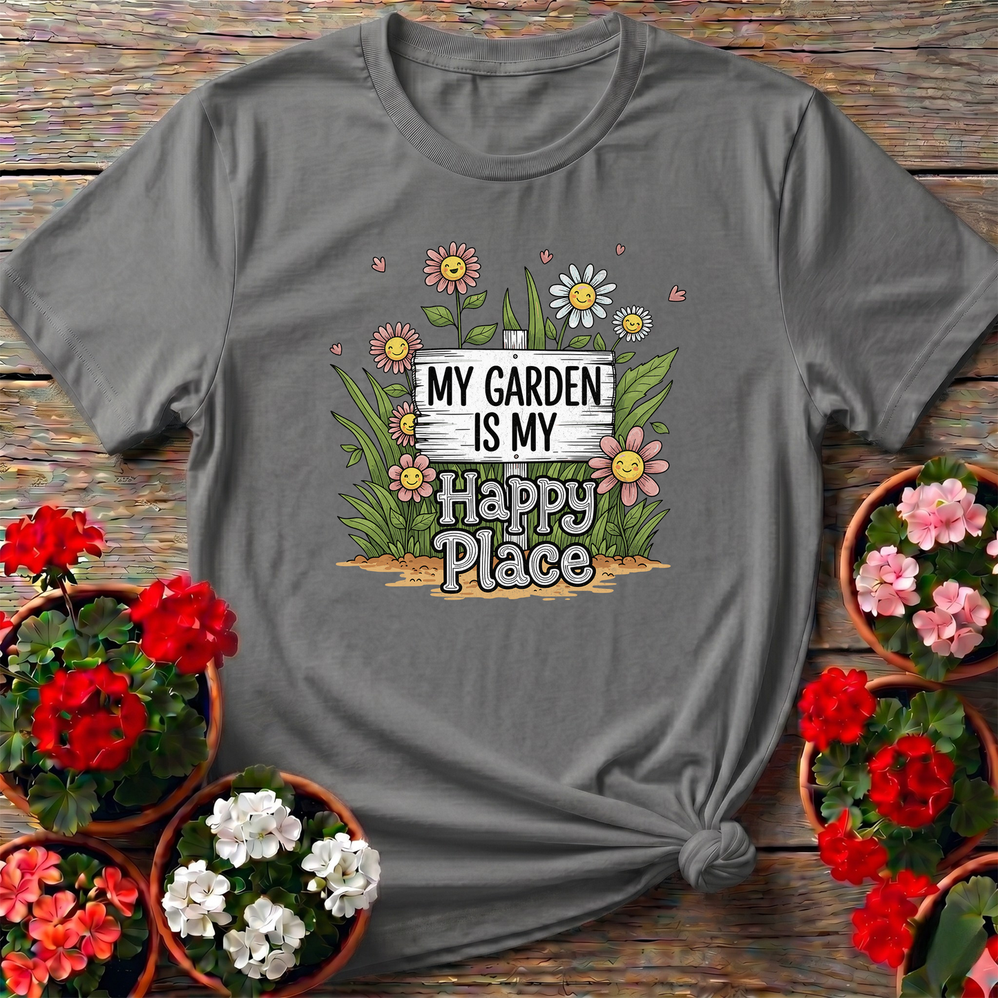 My Garden Is My Happy Place Whimsical Garden T-shirt