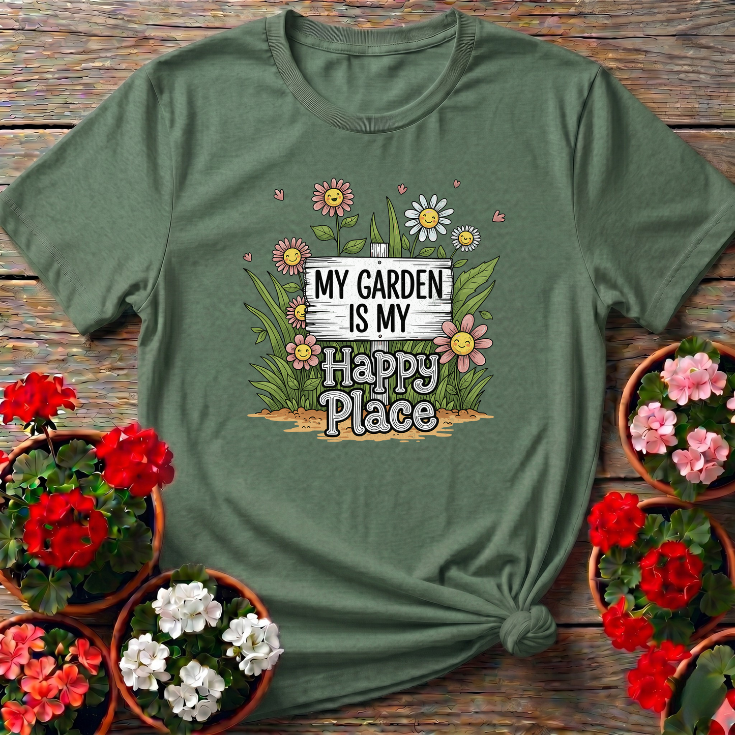 My Garden Is My Happy Place Whimsical Garden T-shirt