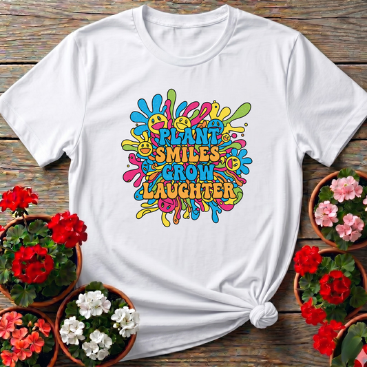 Plant Smiles Grow Laughter Groovy Flower Power Tee