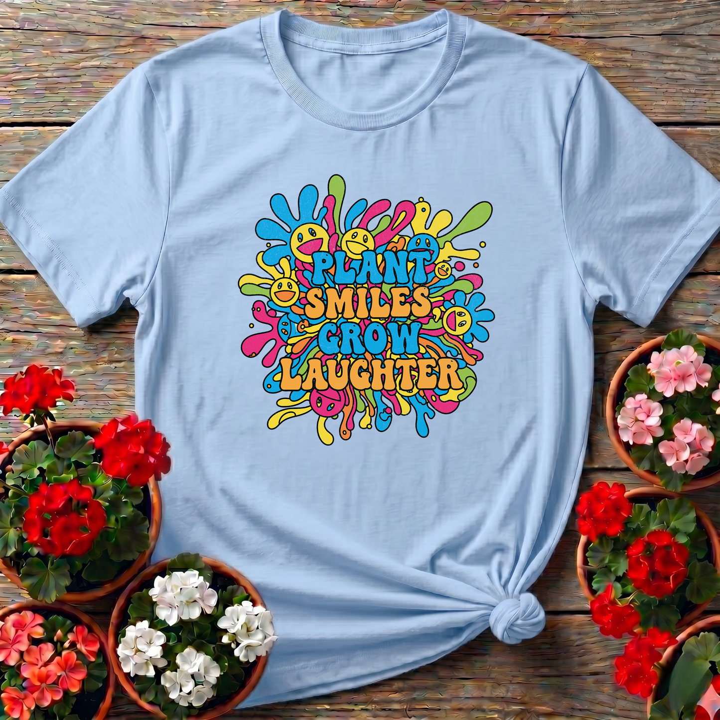 Plant Smiles Grow Laughter Groovy Flower Power Tee