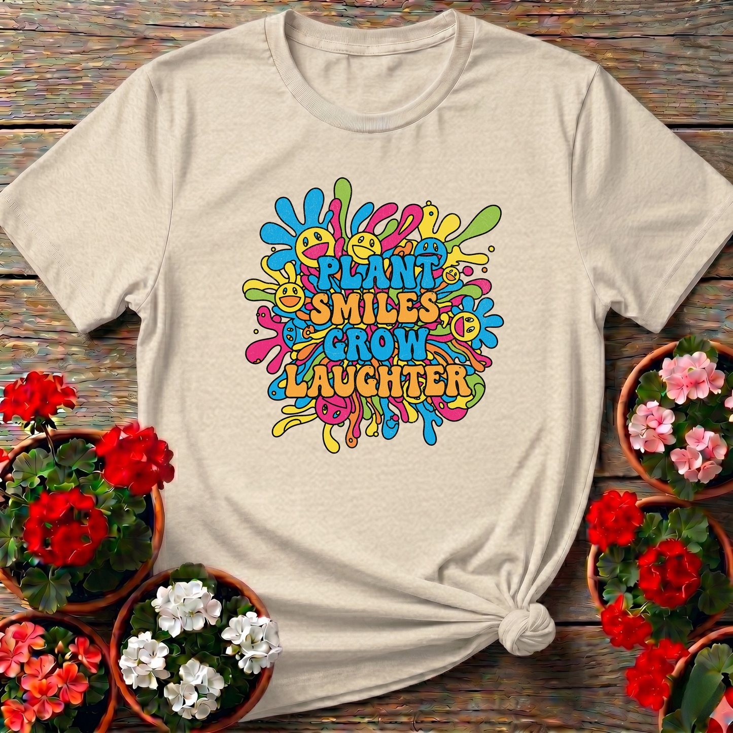 Plant Smiles Grow Laughter Groovy Flower Power Tee