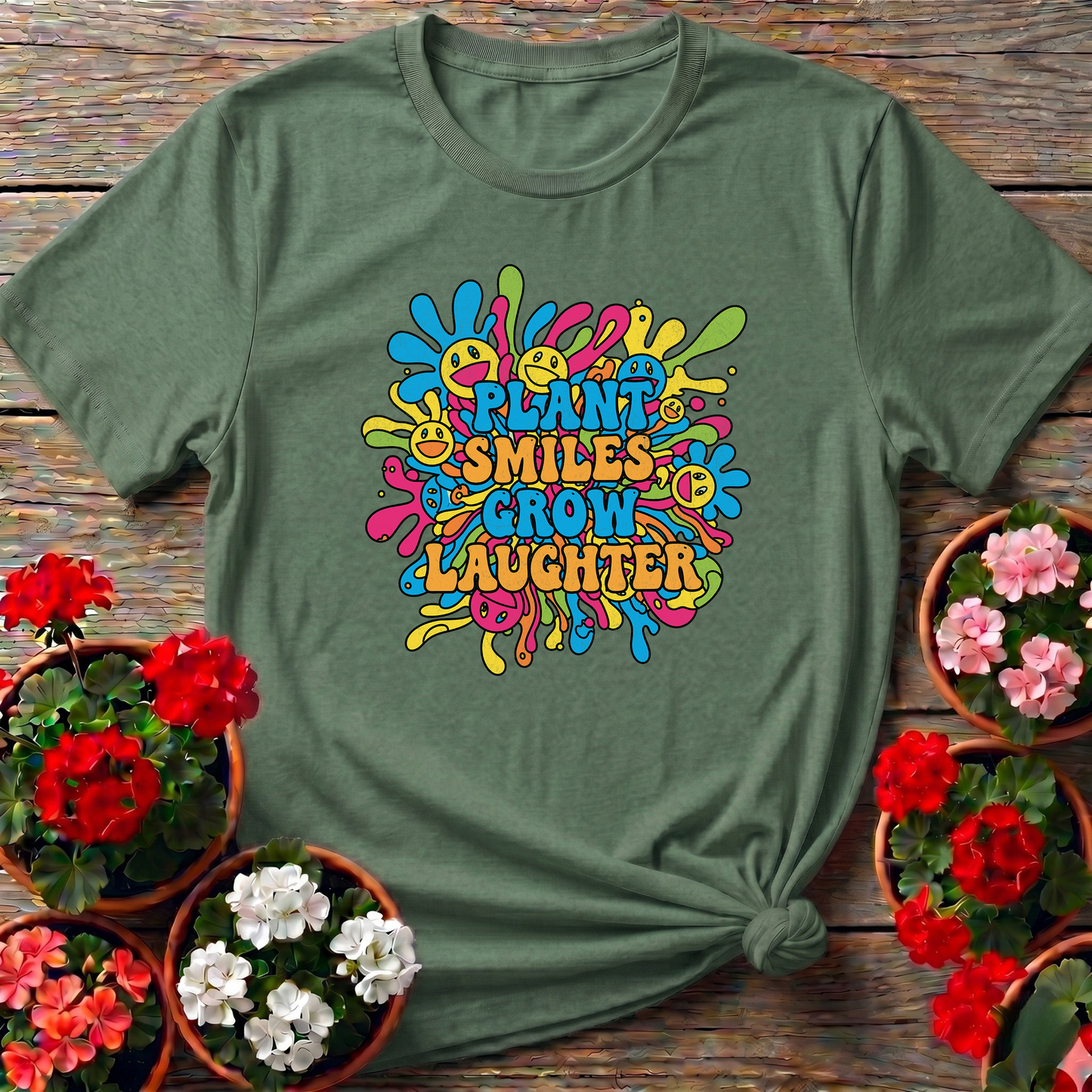 Plant Smiles Grow Laughter Groovy Flower Power Tee