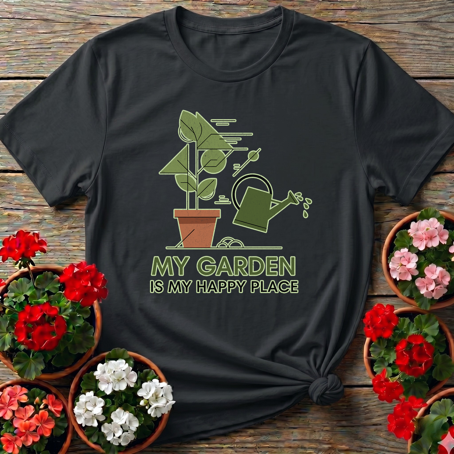 My Garden Is My Happy Place Minimalist Botanical Tee