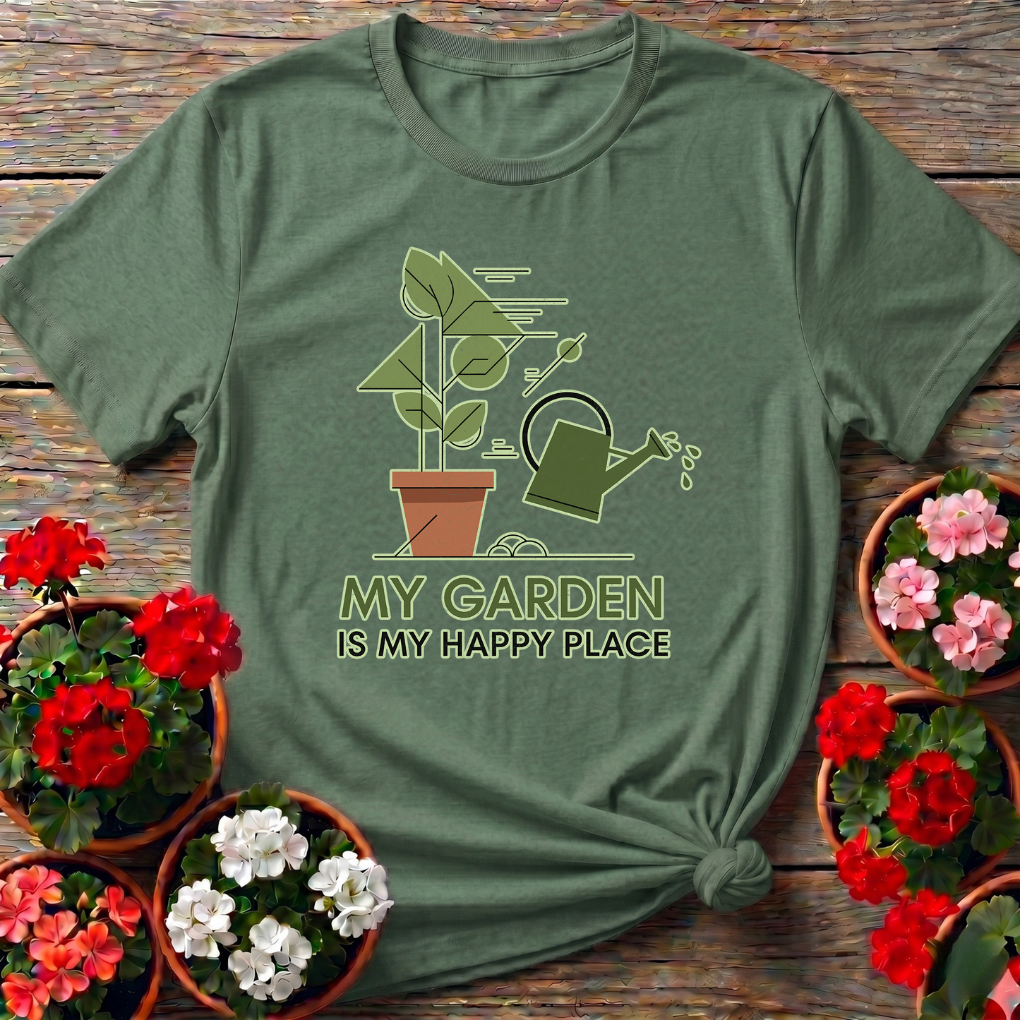 My Garden Is My Happy Place Minimalist Botanical Tee
