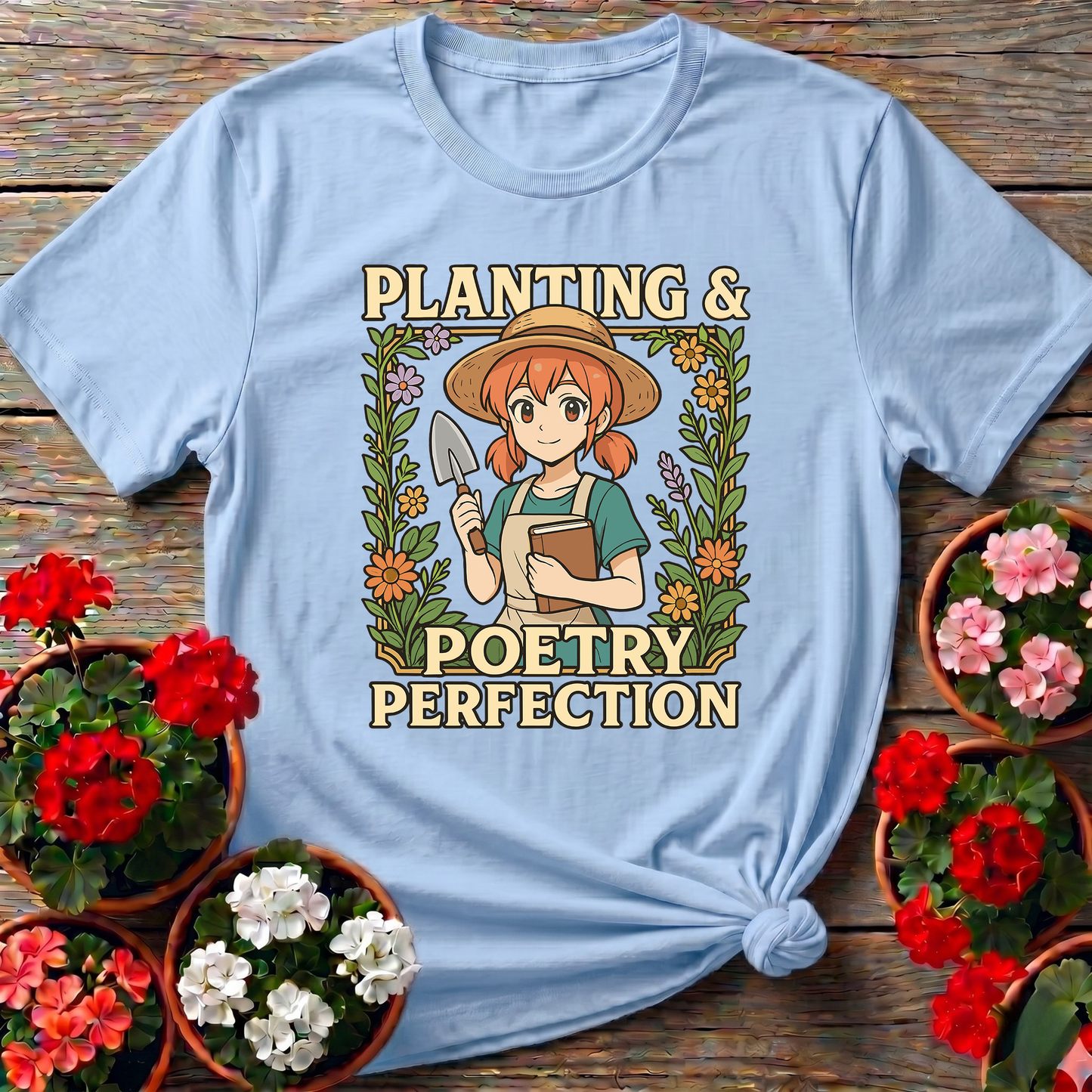 Planting & Poetry Perfection Retro Anime Gardener Tee
