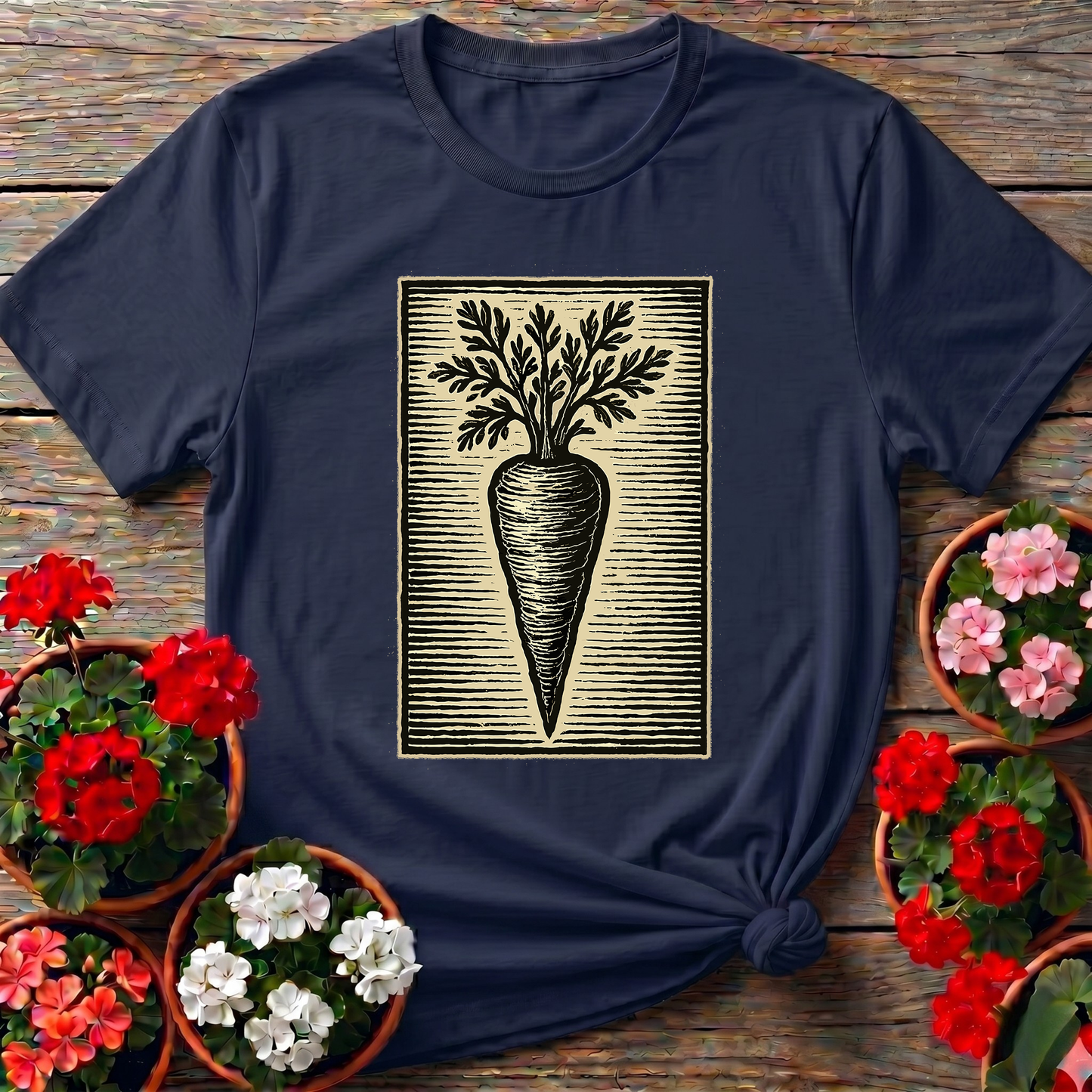 Vintage Linocut Carrot Botanical Art Tee