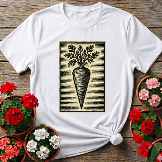 Vintage Linocut Carrot Botanical Art Tee