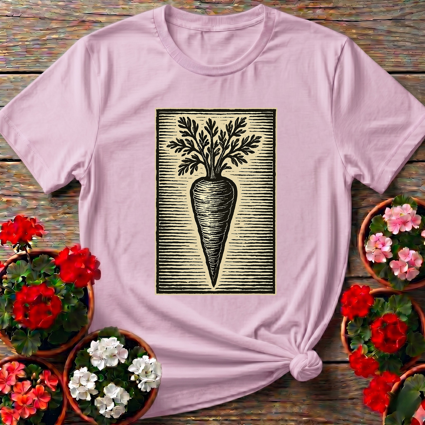 Vintage Linocut Carrot Botanical Art Tee
