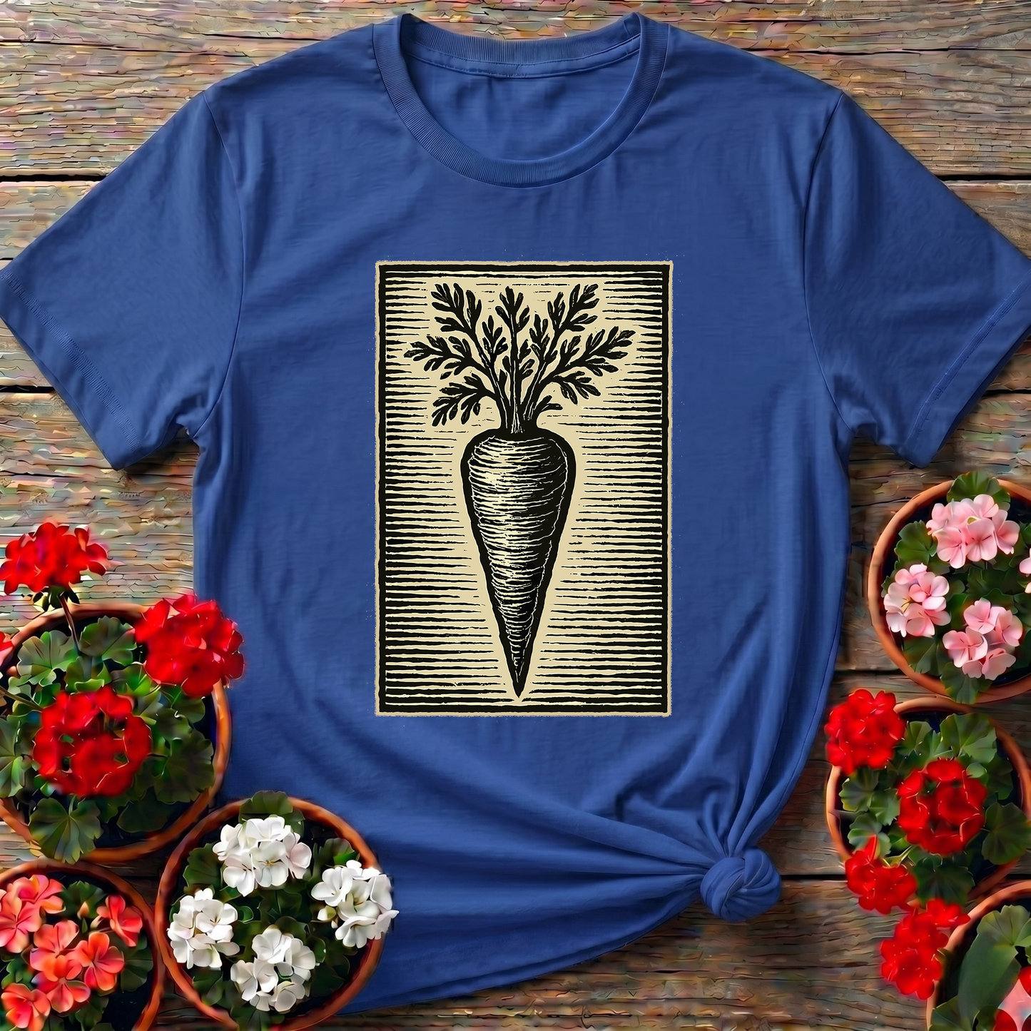 Vintage Linocut Carrot Botanical Art Tee