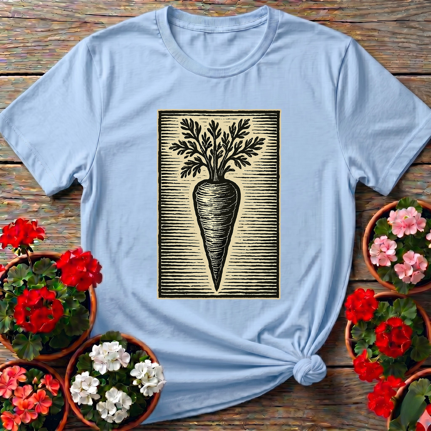 Vintage Linocut Carrot Botanical Art Tee