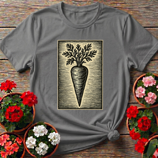 Vintage Linocut Carrot Botanical Art Tee