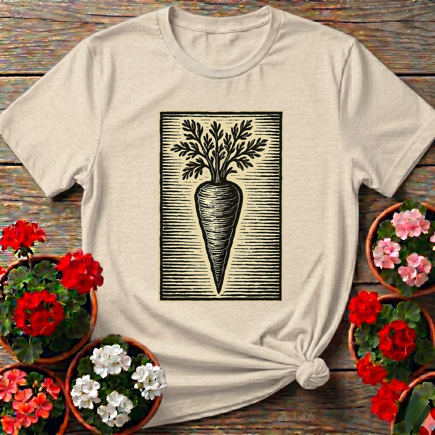 Vintage Linocut Carrot Botanical Art Tee