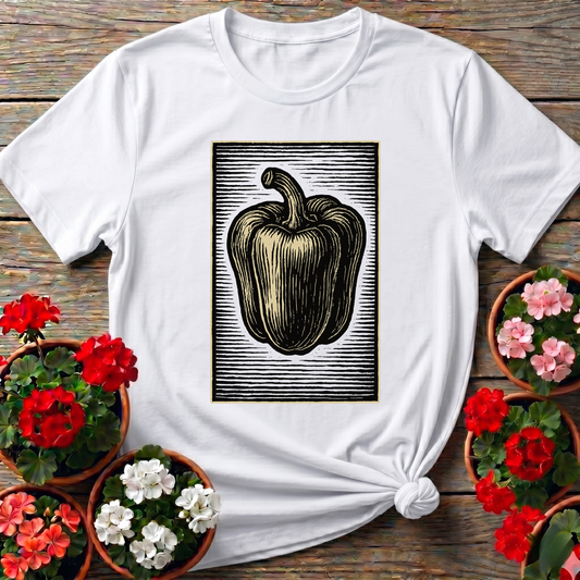 Vintage Woodcut Bell Pepper Gardening T-Shirt