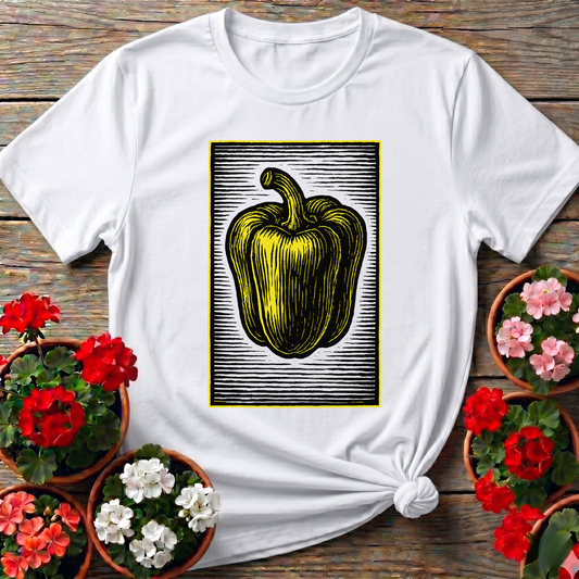 Yellow Bell Pepper Vintage Woodcut Gardening T-Shirt