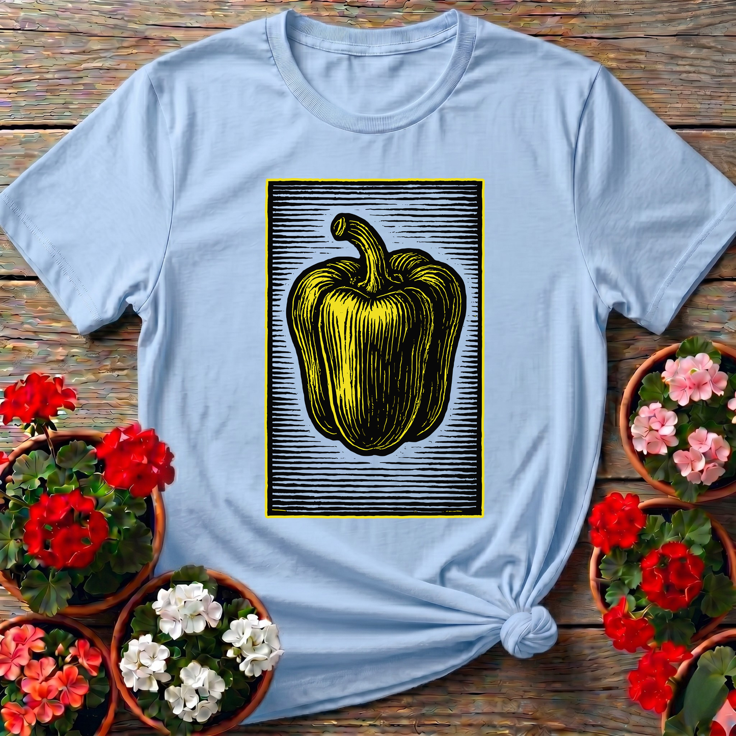 Yellow Bell Pepper Vintage Woodcut Gardening T-Shirt