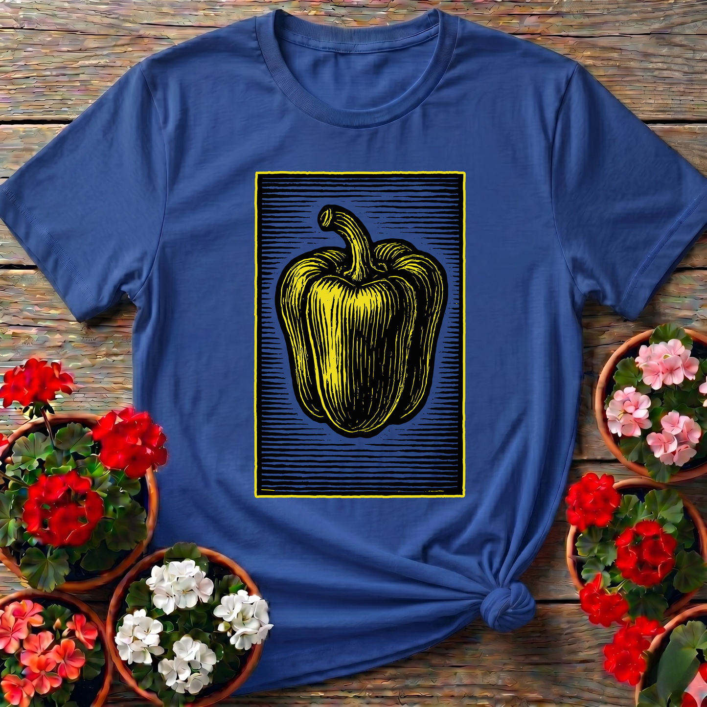 Yellow Bell Pepper Vintage Woodcut Gardening T-Shirt