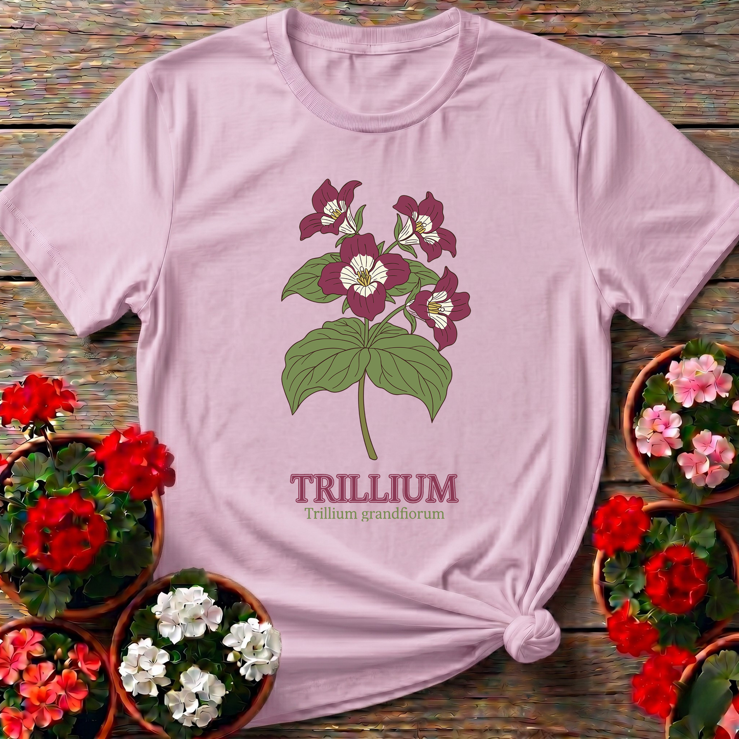 Trillium Grandiflorum Botanical Wildflower Gardening T-Shirt