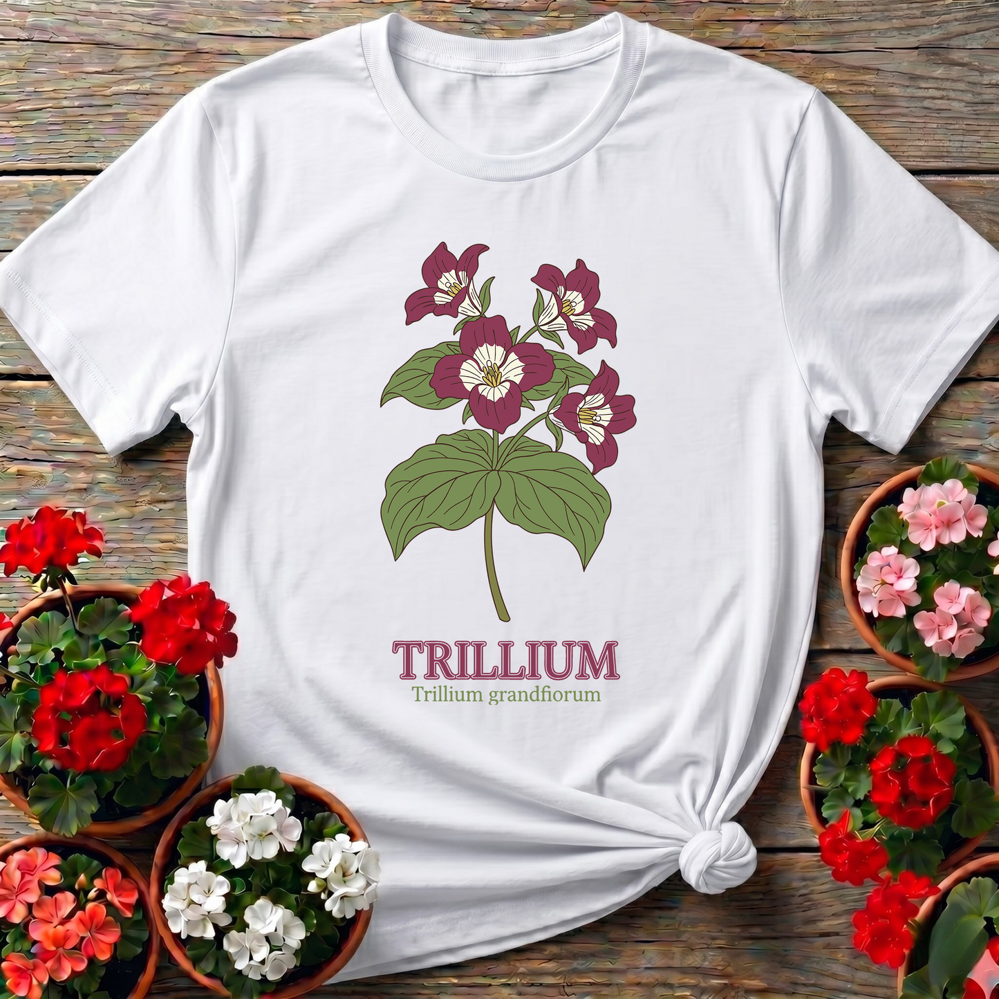 Trillium Grandiflorum Botanical Wildflower Gardening T-Shirt