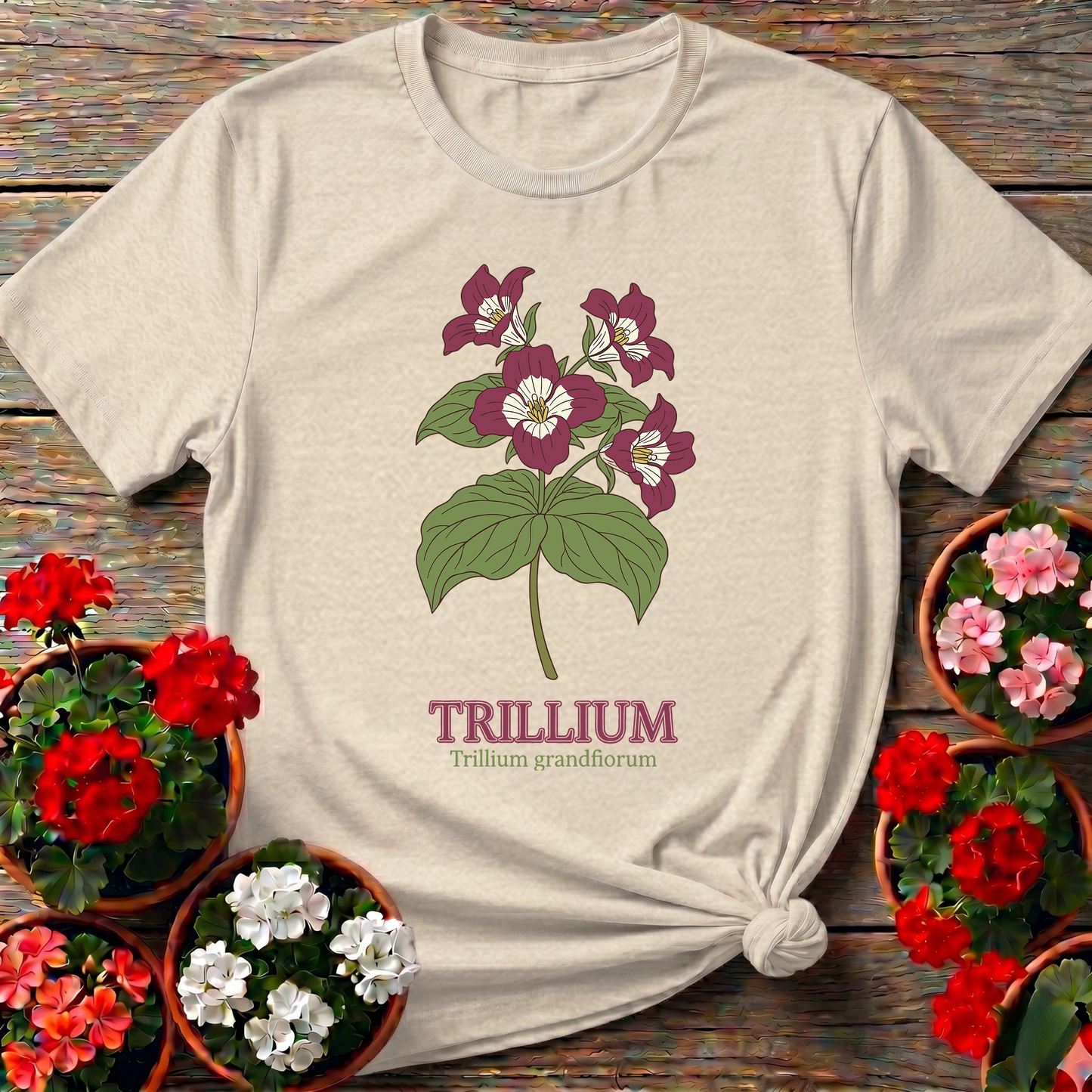 Trillium Grandiflorum Botanical Wildflower Gardening T-Shirt