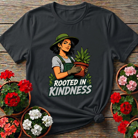 Rooted in Kindness Gardener T-Shirt for Plant Lovers
