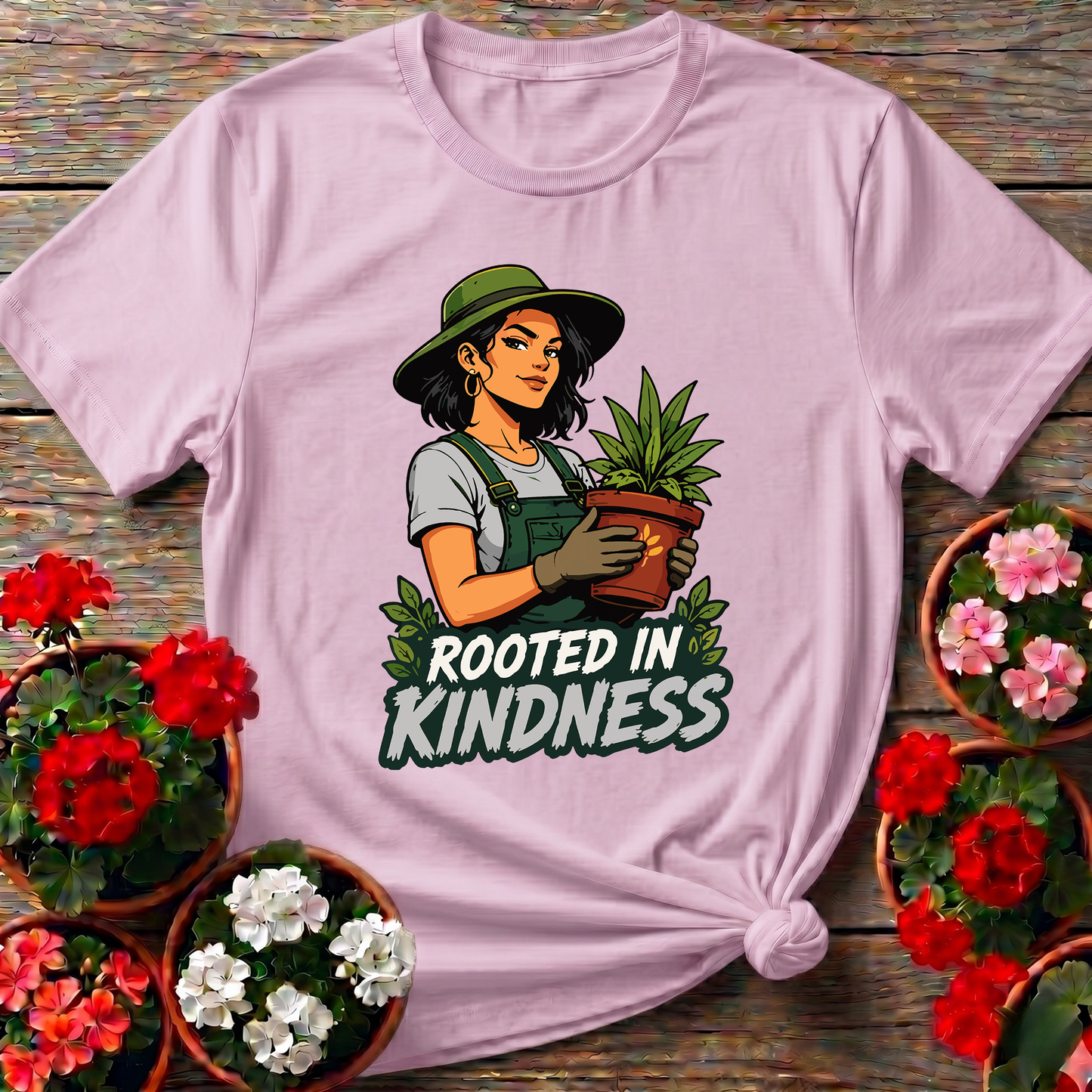 Rooted in Kindness Gardener T-Shirt for Plant Lovers