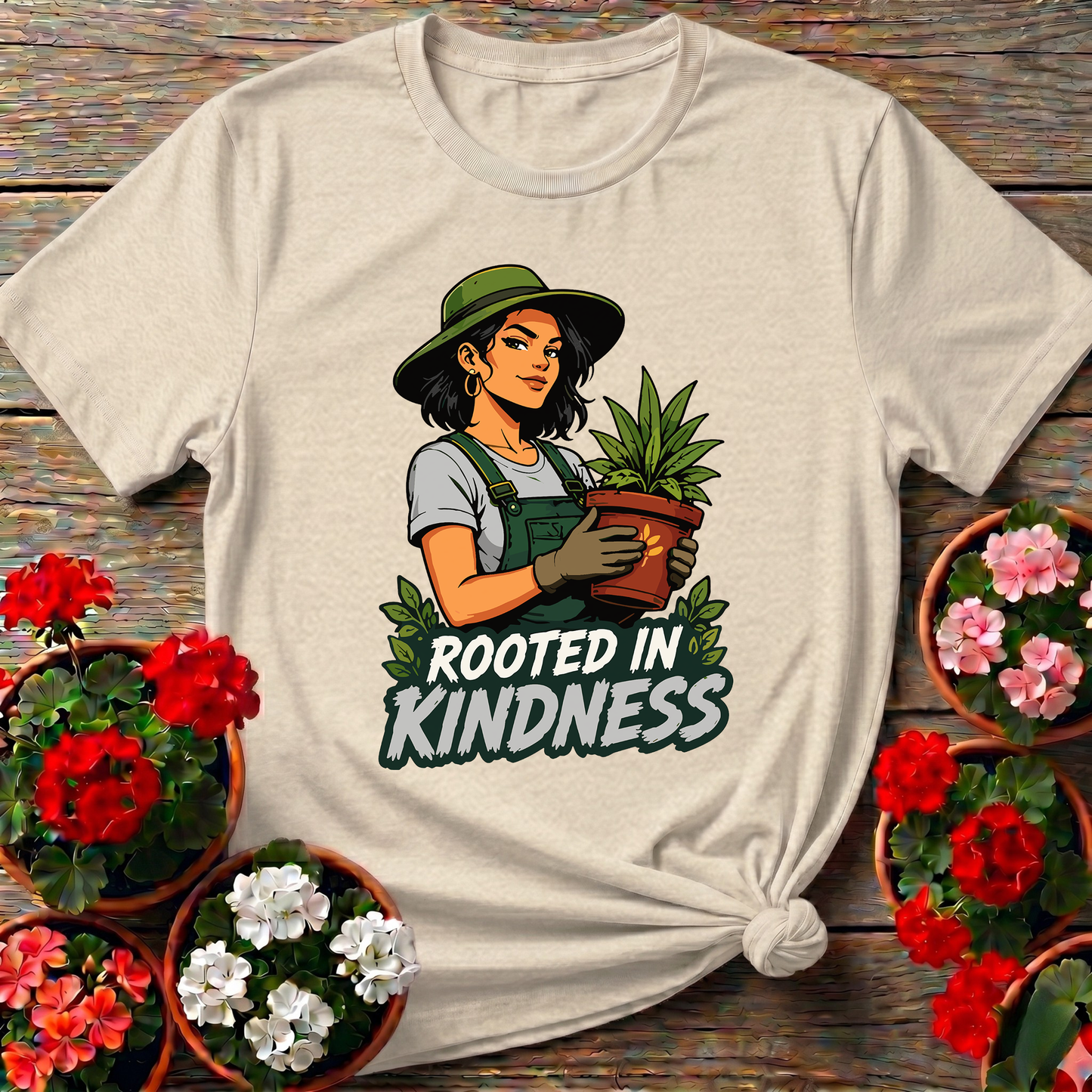 Rooted in Kindness Gardener T-Shirt for Plant Lovers