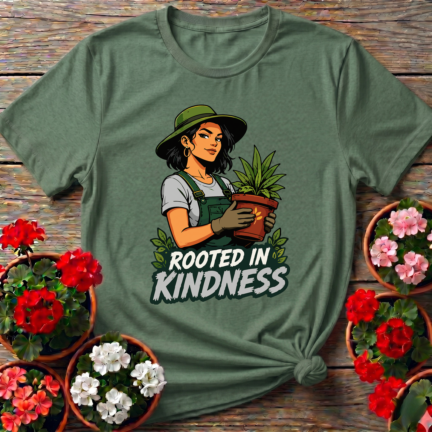 Rooted in Kindness Gardener T-Shirt for Plant Lovers