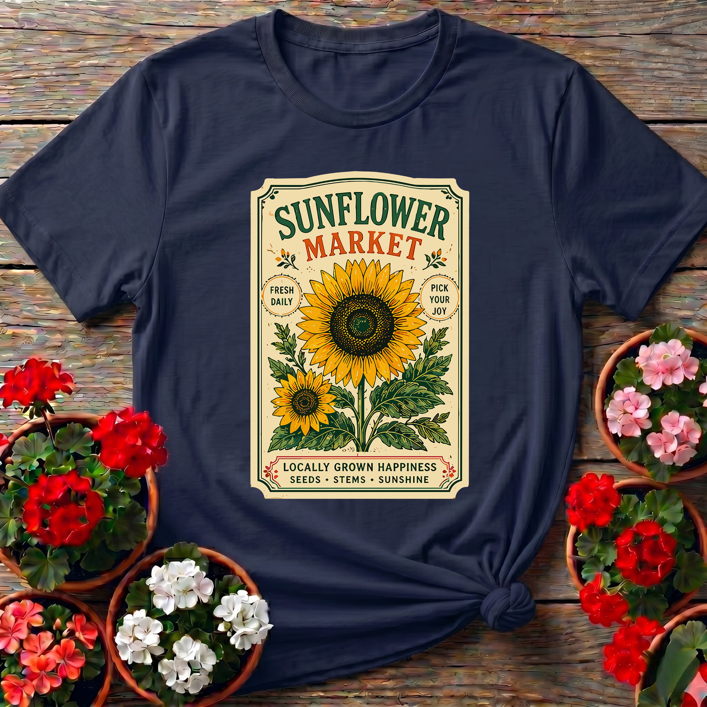 Sunflower Market Seed Packet Gardening T-Shirt