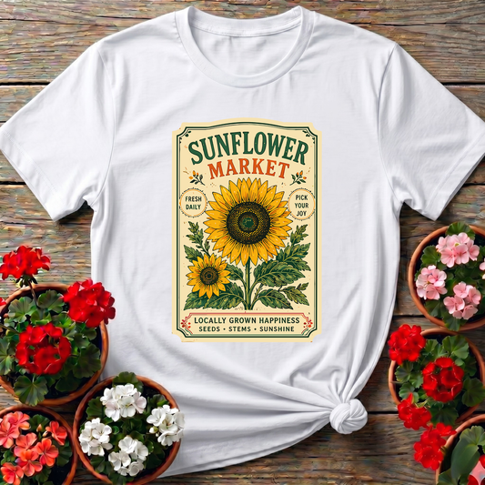 Sunflower Market Seed Packet Gardening T-Shirt