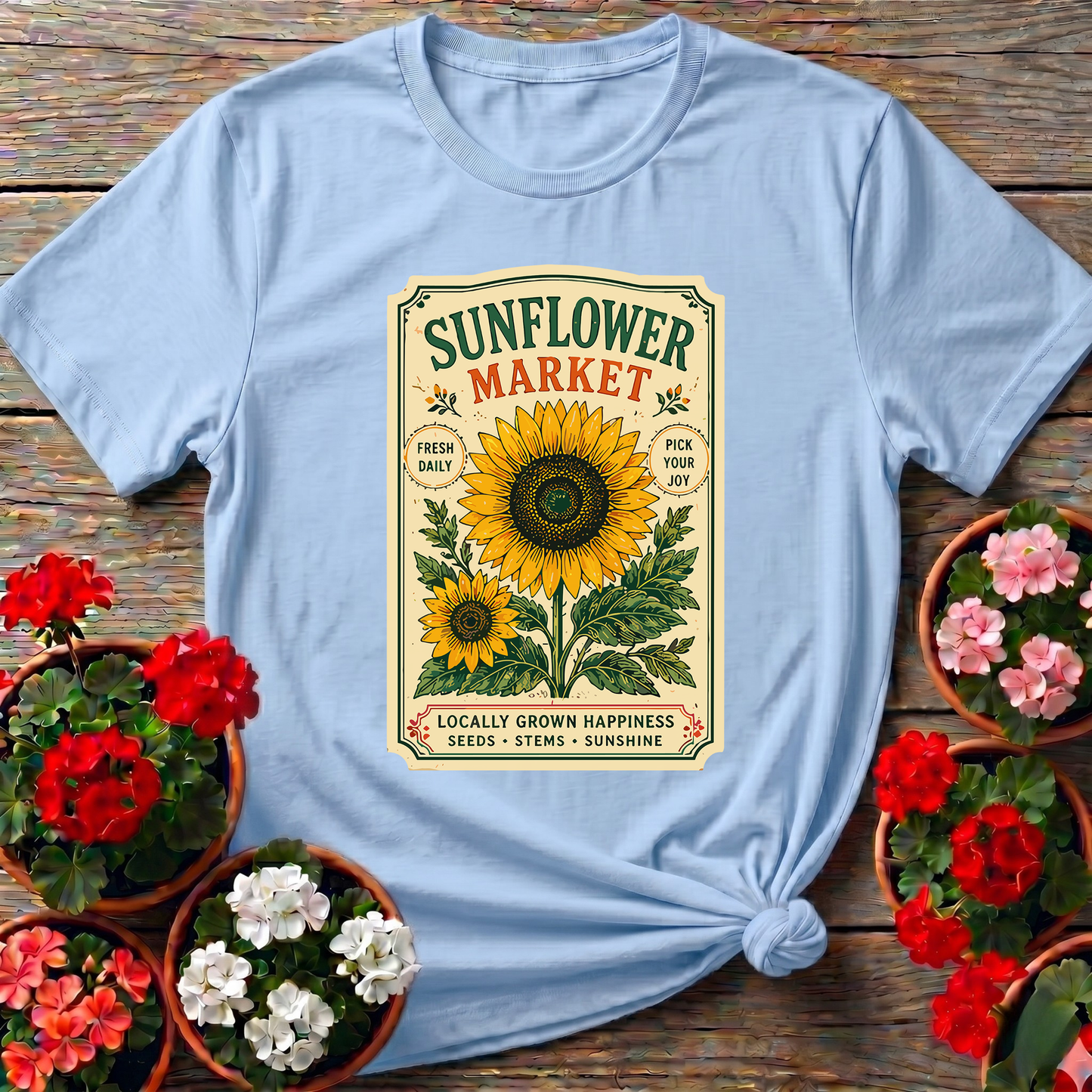 Sunflower Market Seed Packet Gardening T-Shirt
