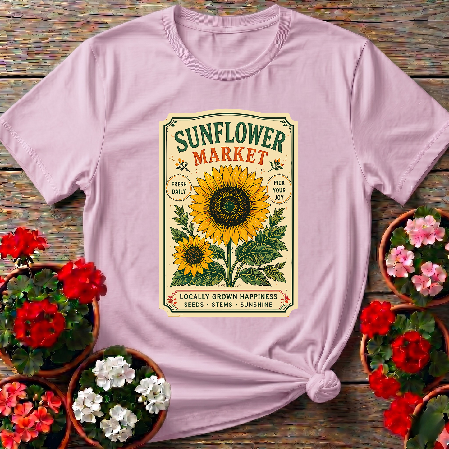 Sunflower Market Seed Packet Gardening T-Shirt