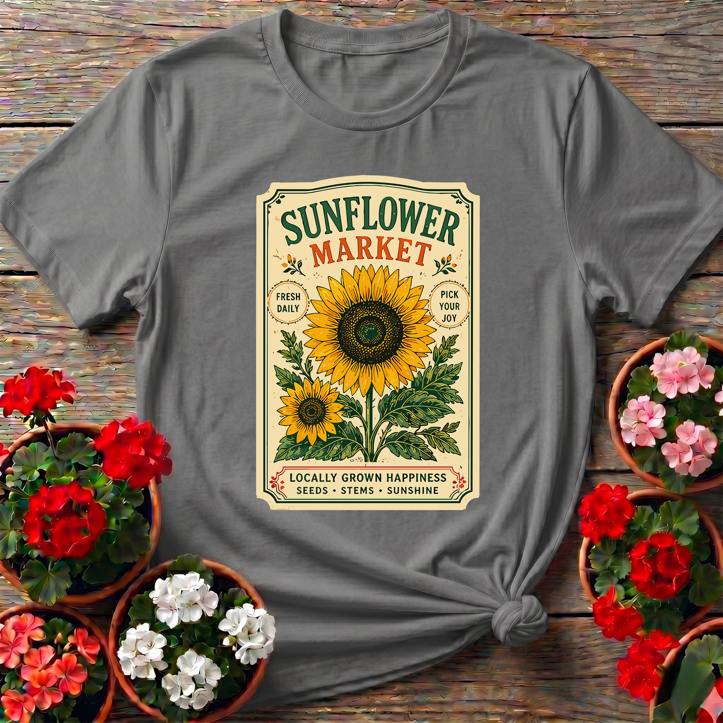 Sunflower Market Seed Packet Gardening T-Shirt