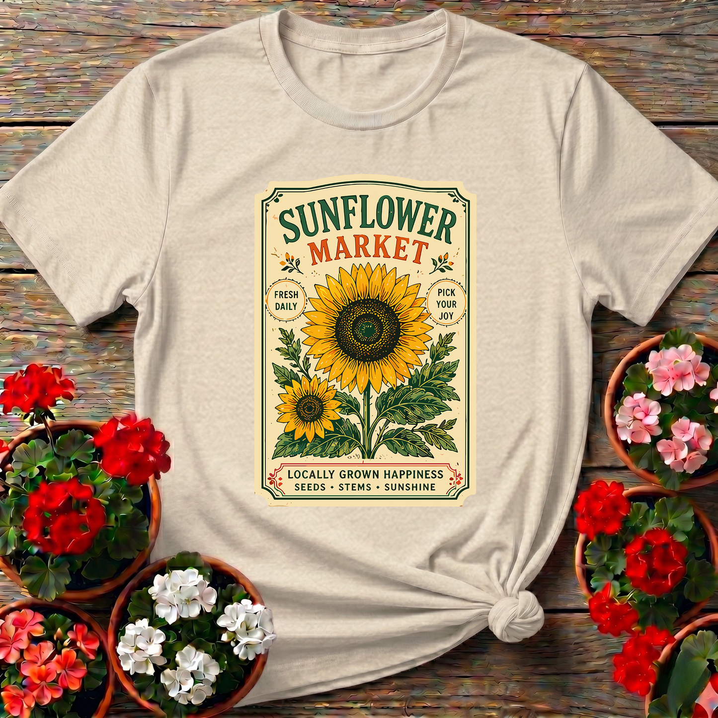 Sunflower Market Seed Packet Gardening T-Shirt