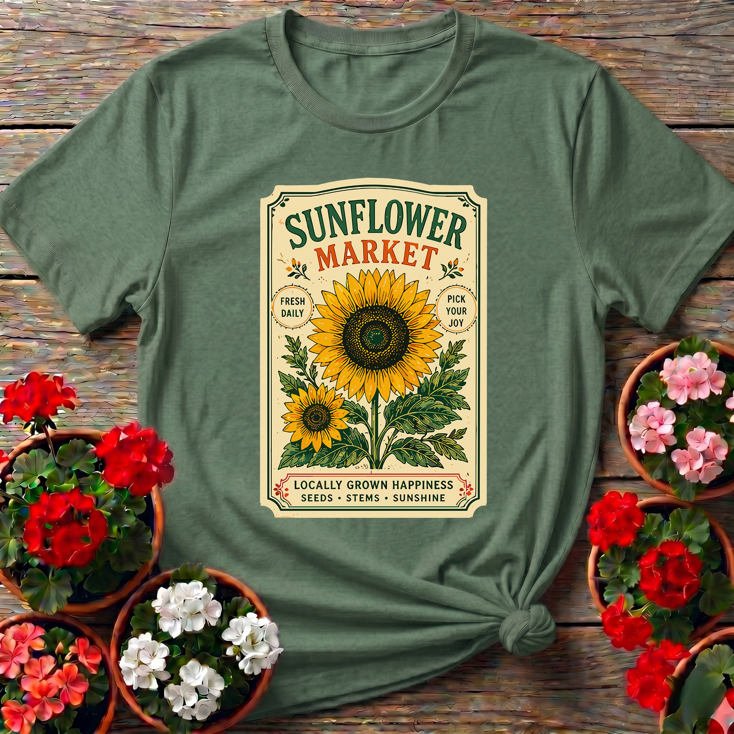 Sunflower Market Seed Packet Gardening T-Shirt
