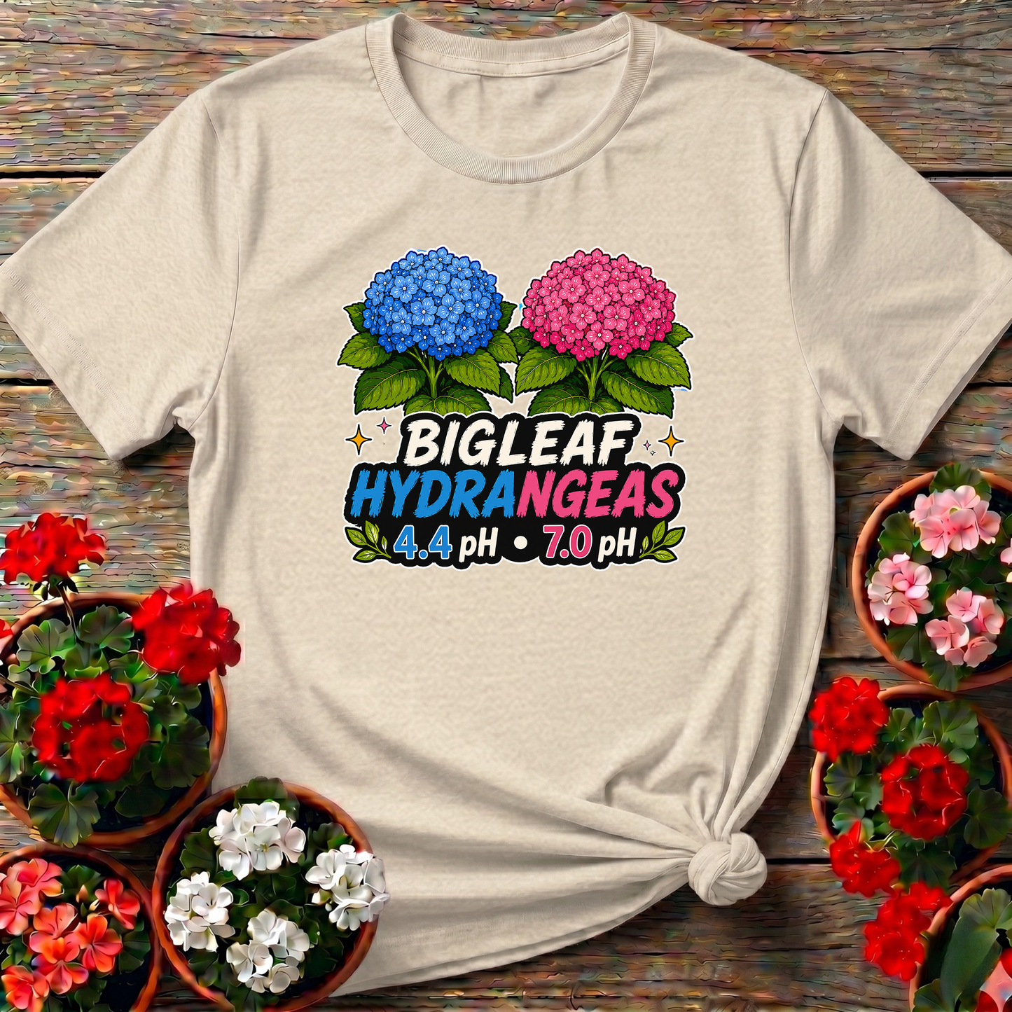 Bigleaf Hydrangeas 4.4 pH and 7.0 pH Gardening T-Shirt