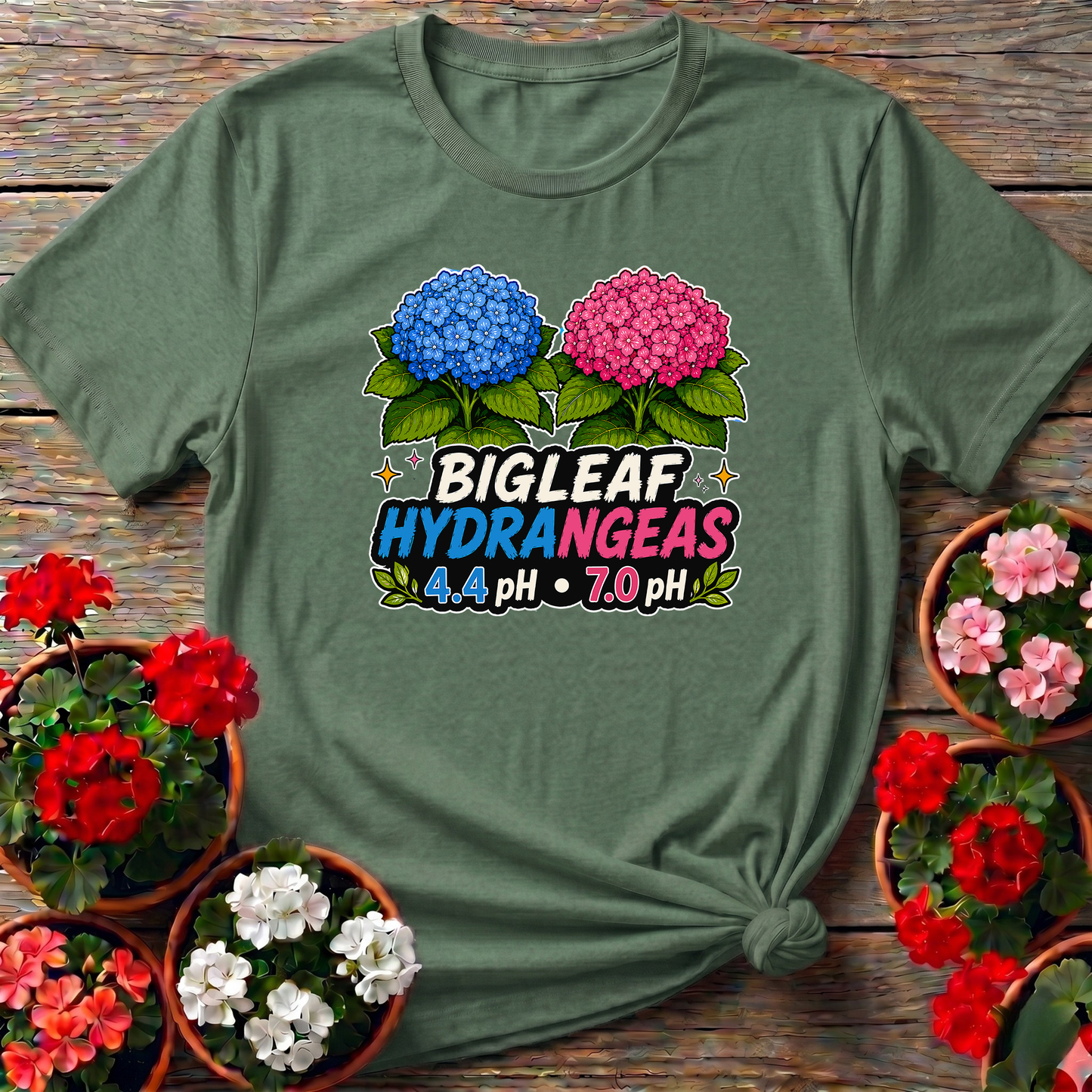 Bigleaf Hydrangeas 4.4 pH and 7.0 pH Gardening T-Shirt