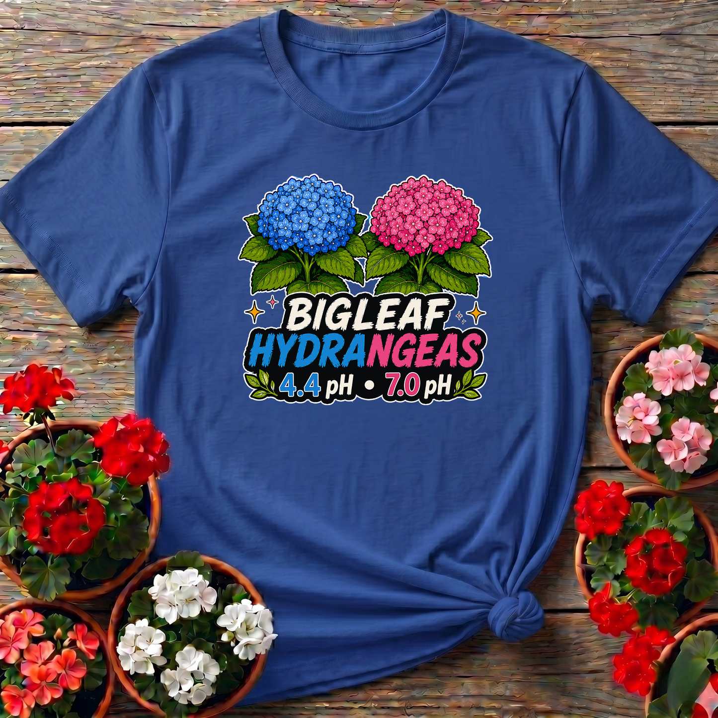 Bigleaf Hydrangeas 4.4 pH and 7.0 pH Gardening T-Shirt